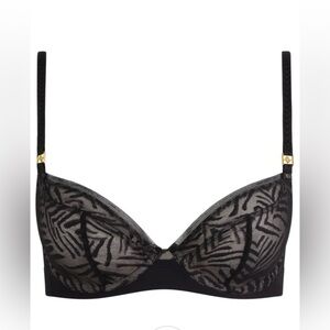 NWT Chantelle Graphic Allure Lace Unlined Plunge Bra in Black (32C)
